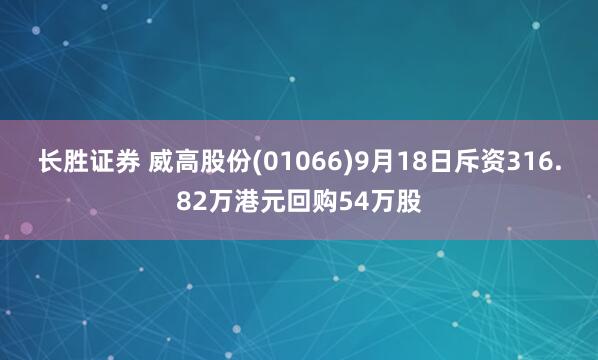长胜证券 威高股份(01066)9月18日斥资316.82万港元回购54万股