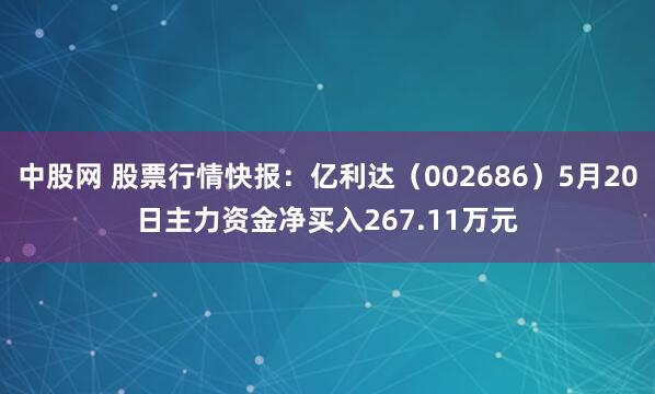 中股网 股票行情快报：亿利达（002686）5月20日主力资金净买入267.11万元